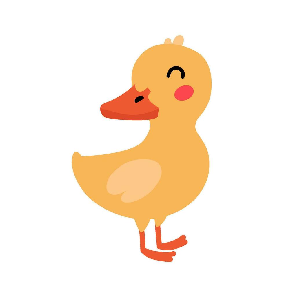Yellow little duckling. Cartoon character drawn in doodle style. Design for baby clothes, posters, postcards. vector