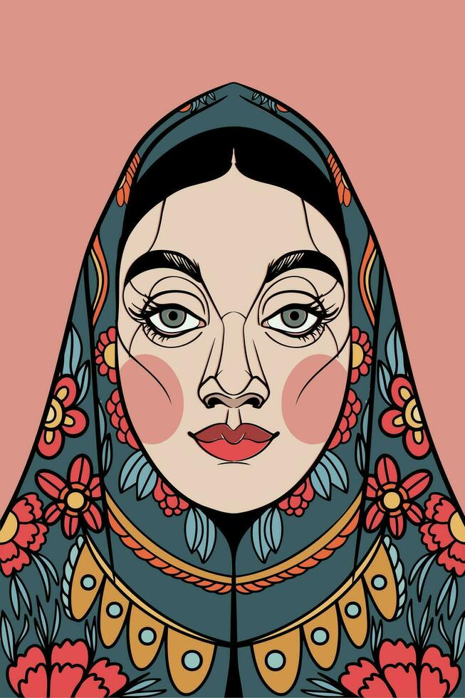 mujer en un bufanda. estilizado retrato vector mano dibujado ilustración