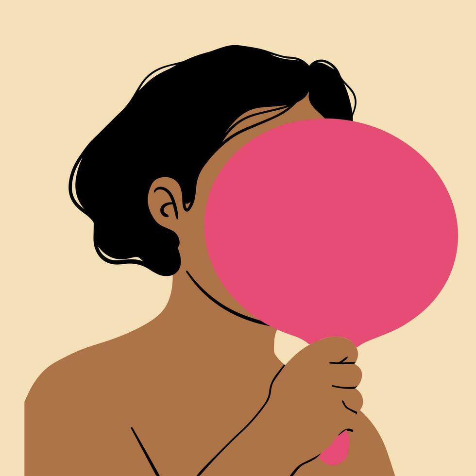 mujer, niña mira en el espejo. vector ilustración en dibujos animados estilo.