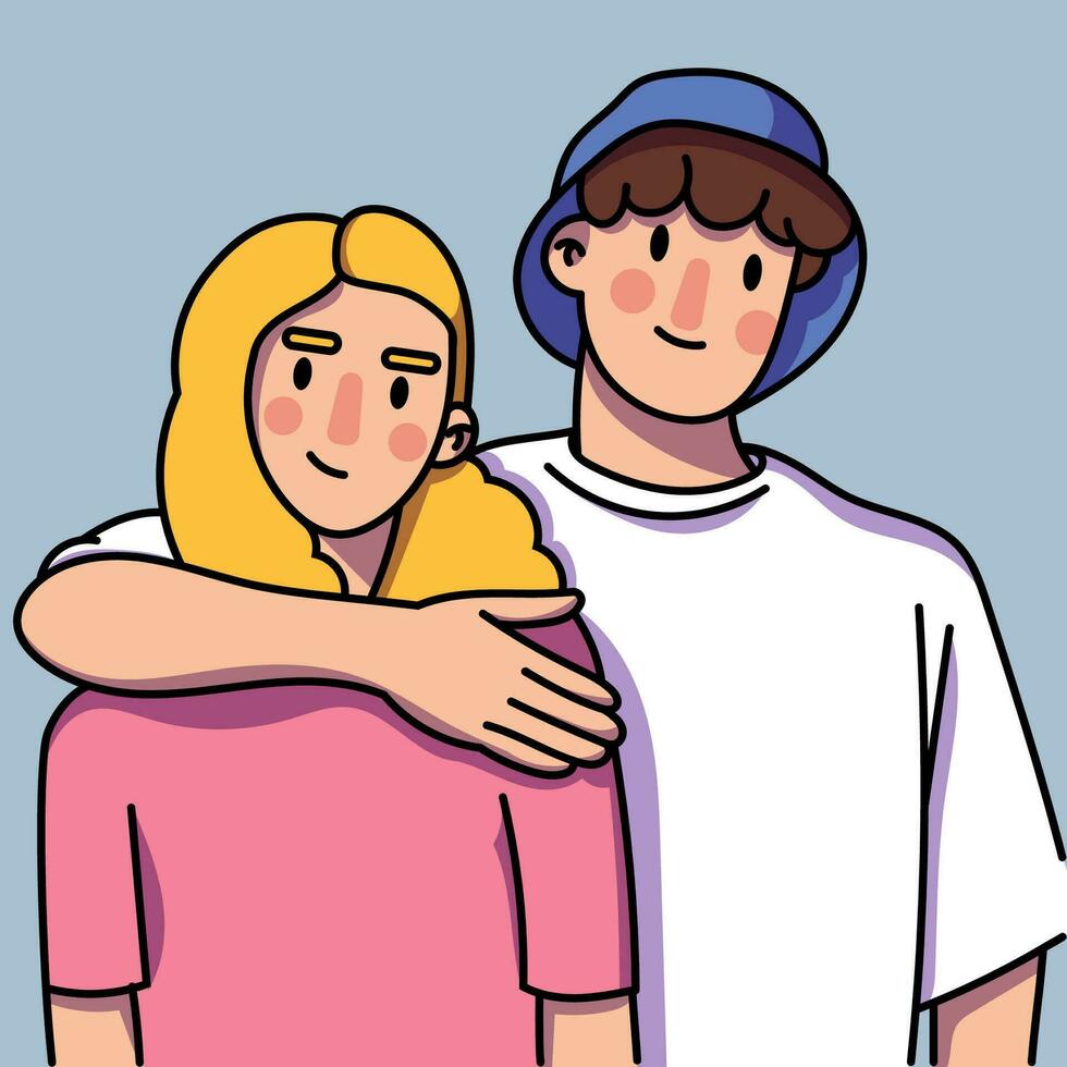 un Pareja de joven gente, adolescentes en de moda ropa. concepto de amar, juventud, amistad vector