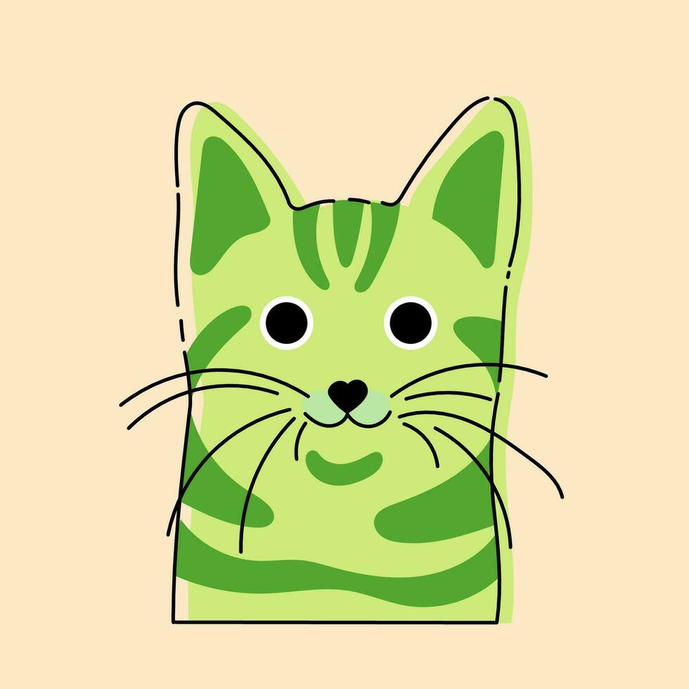 Cute cartoon cat. Vector illustration of a cat on a colored background. Design element for advertising, posters, prints for clothing, banners, covers, children's products, websites, social networks