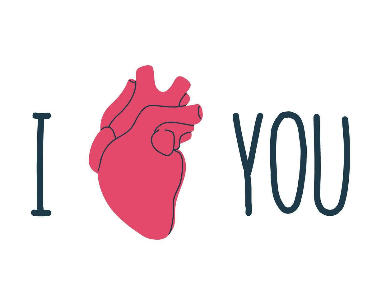 Pop art poster, sticker  with the inscription I love you and a human heart. Poster, postcard, print. Happy Valentine's Day vector