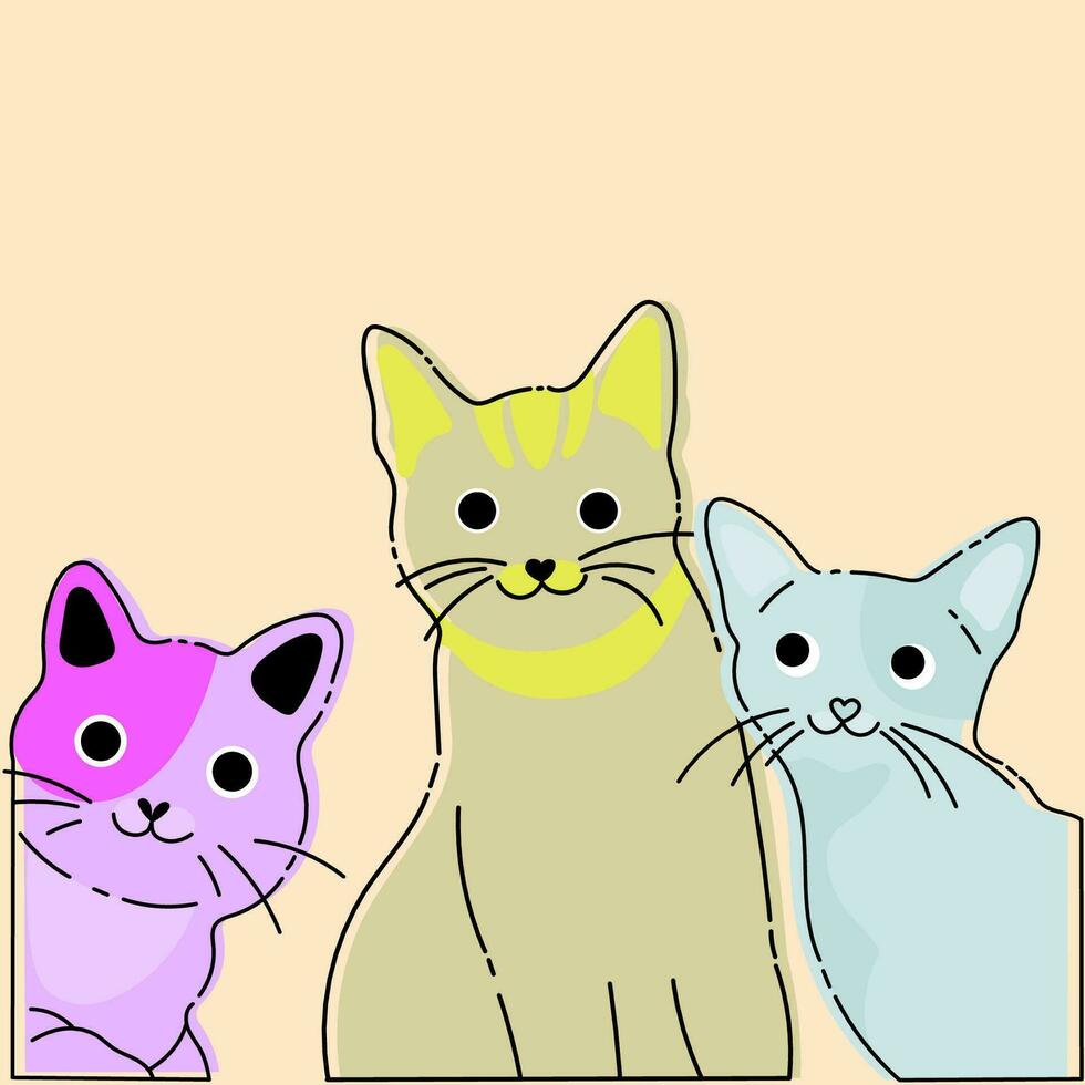 Vector illustration of a set of cats. Cute cartoon animals.Design element for advertising, posters, prints for clothing, banners, covers, children's products, websites, social networks