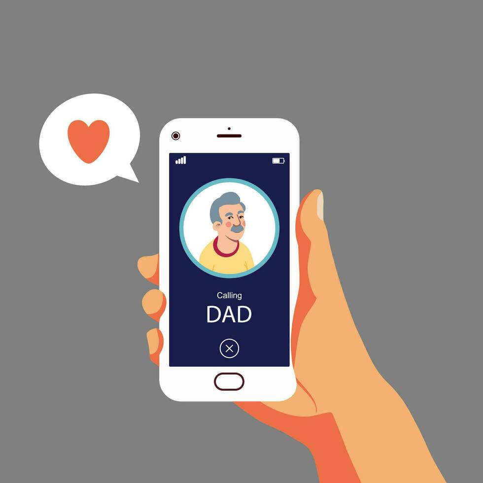 Calling father on smartphone Hand holding cellphone Calling dad by using mobile phone Fathers day concept .Vector flat design vector