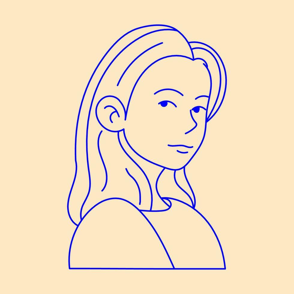 Vector line art portrait of beautiful woman with long wavy hair. Design element for advertising, posters, prints for clothing, banners, covers, websites, social networks, logo