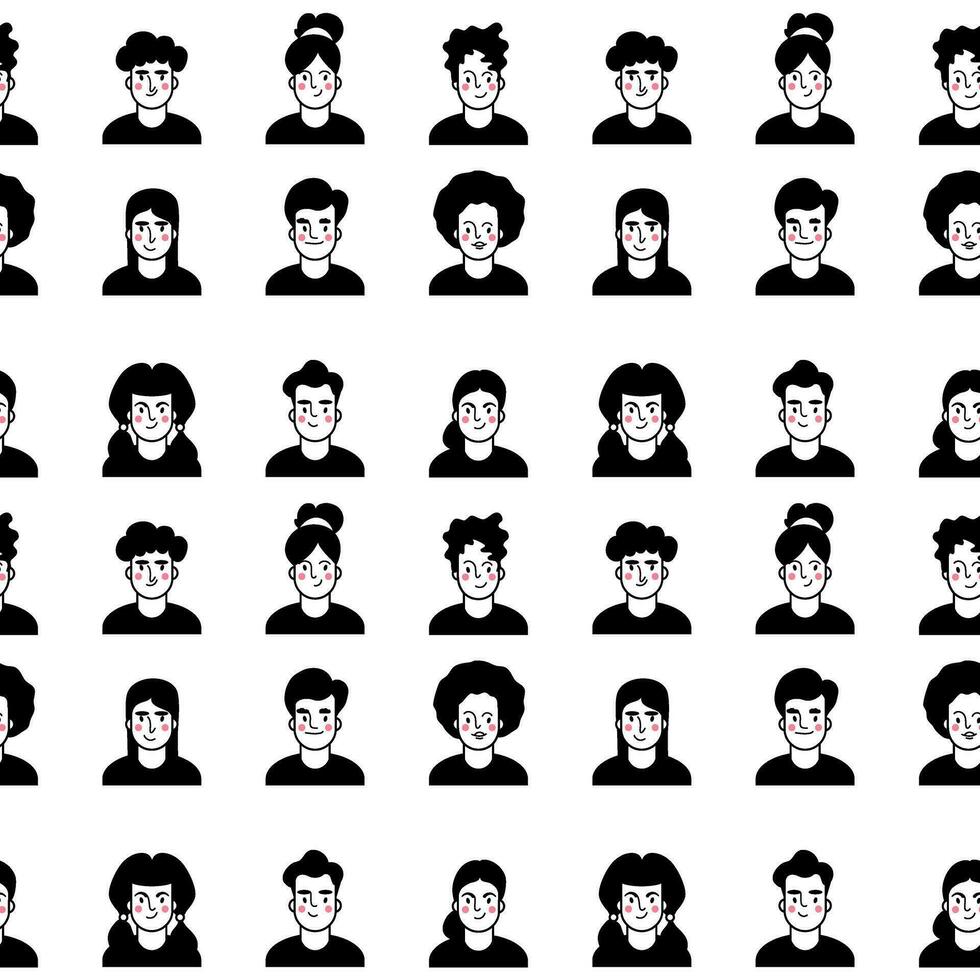 Seamless black and white vector  pattern with human character. Cute vector illustration for kids. Perfect print for fabric, textile, wallpaper, poster, postcard and gift wrapping.
