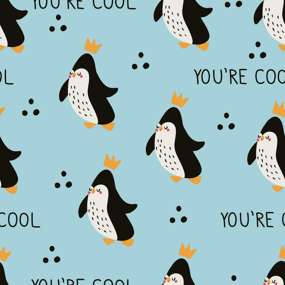 Seamless vector  pattern with cute penguins character. Cute vector illustration for kids. Perfect print for fabric, textile, wallpaper, poster, postcard and gift wrapping. Pastel colors