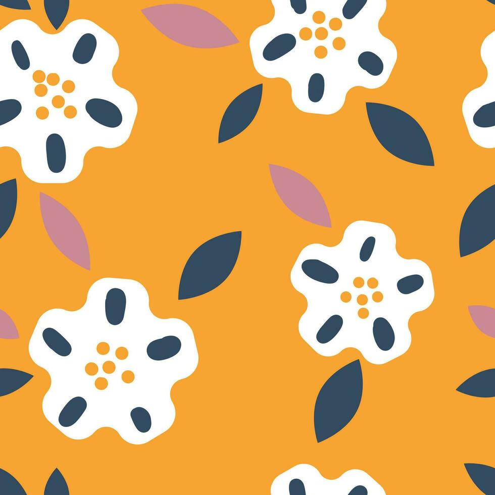 Flowers pattern. Seamless floral background. Repeating botanical print with blooms for wallpaper and wrapping. Delicate flora texture. Colored flat vector illustration