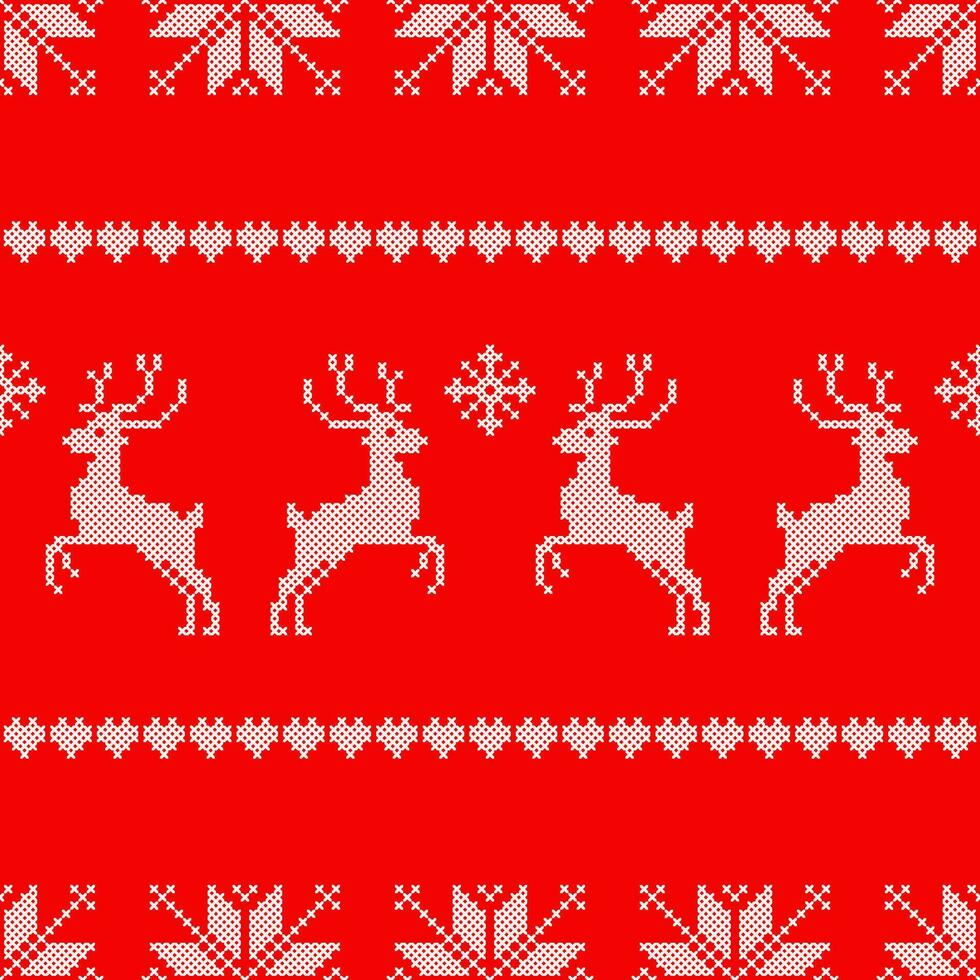 Navidad sin costura modelo. interminable textura para fondo de pantalla, web página fondo, marrón papel, etc. punto de cruz ciervo, copos de nieve, estrellas. jacquard modelo vector