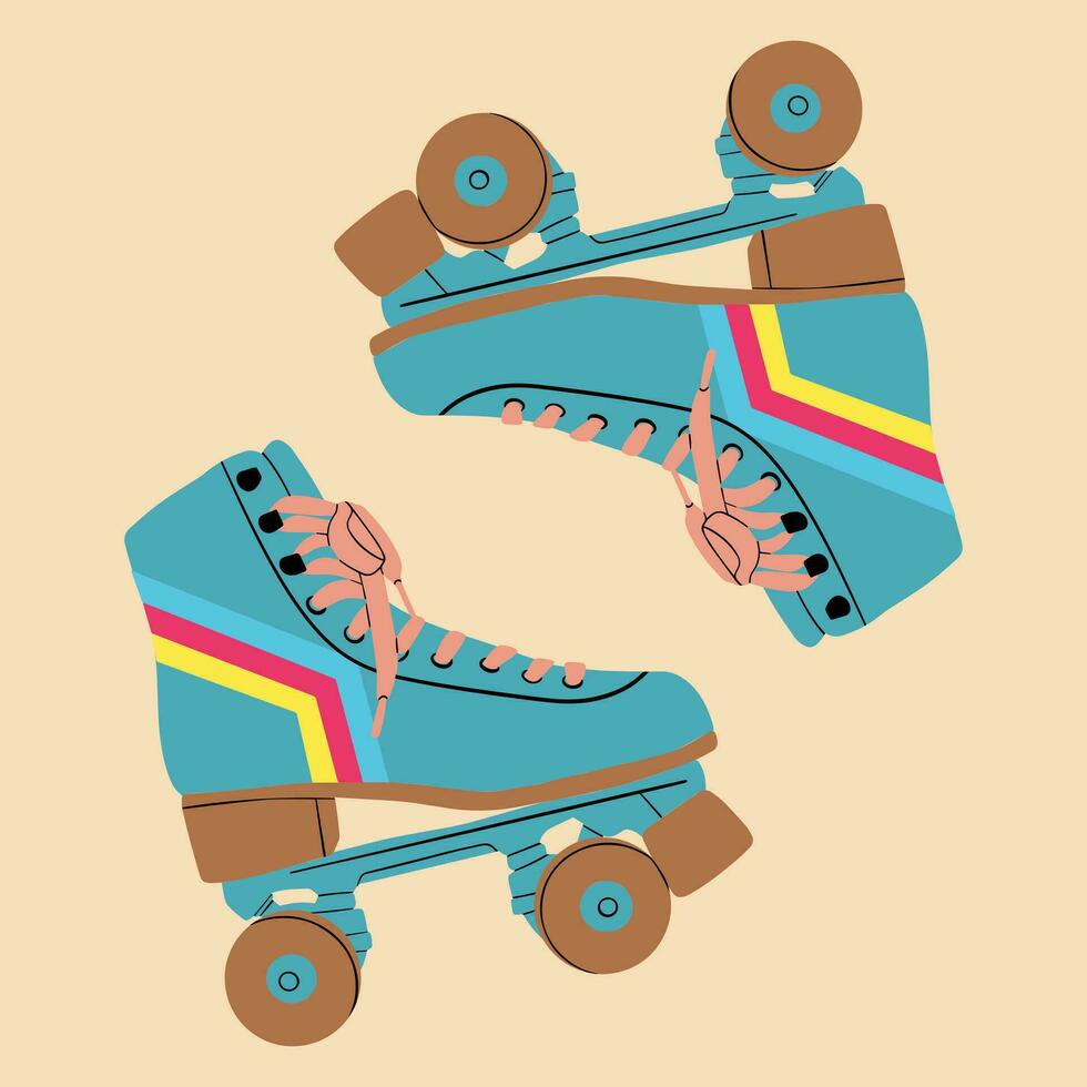 Multicolored retro roller skates, quads. Vector illustration in cartoon style. Healthy lifestyle.