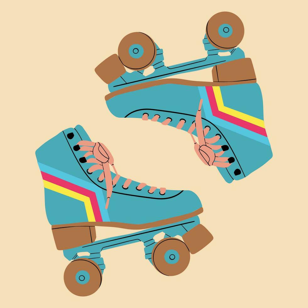 multicolor retro rodillo patines, cuádriceps. vector ilustración en dibujos animados estilo. sano estilo de vida.