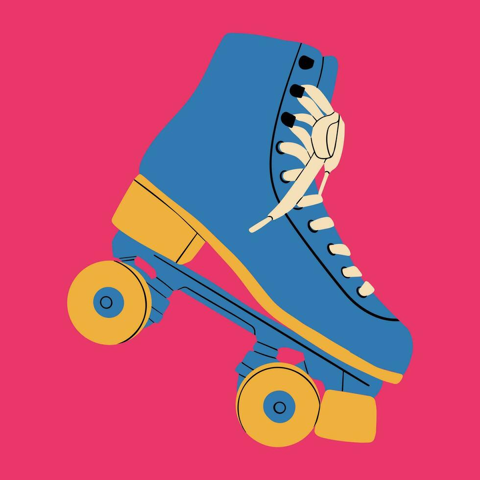 multicolor retro rodillo patines, cuádriceps. vector ilustración en dibujos animados estilo. sano estilo de vida.