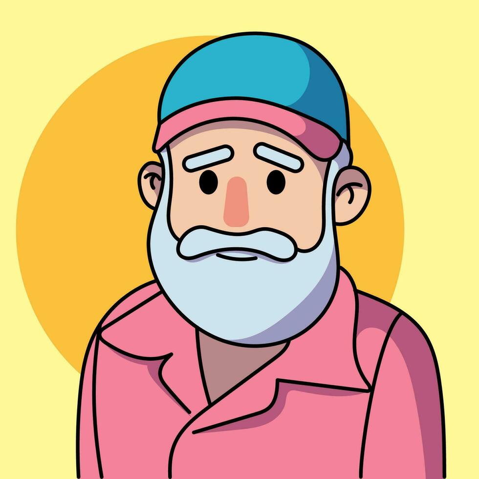 Stylish elderly handsome man with beard and gray hair. Happy people avatars. Head portrait. Colored flat vector illustration