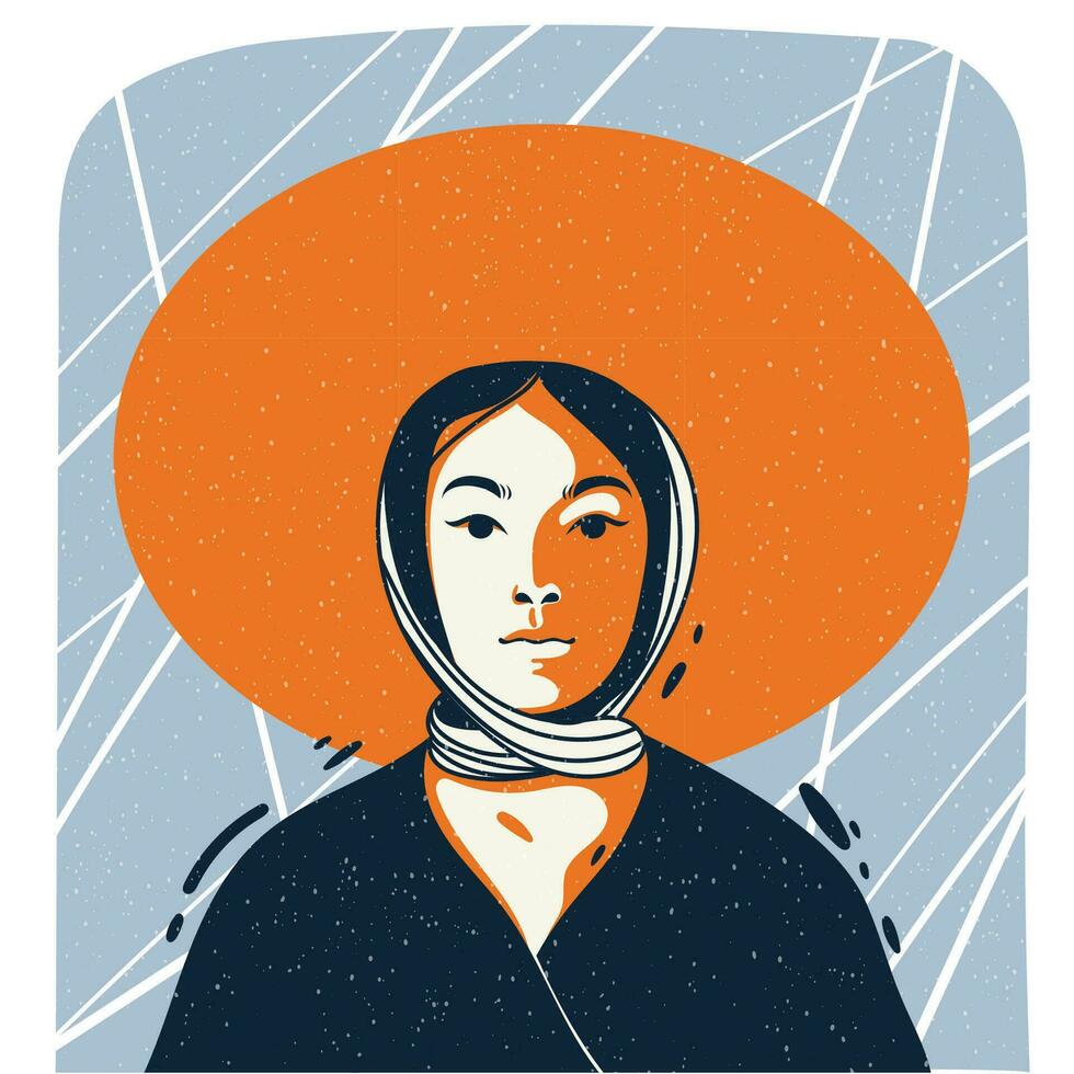 Stylized portrait of a girl. Vector illustration in flat style with grainy texture. Poster, avatar, logo, print for clothes