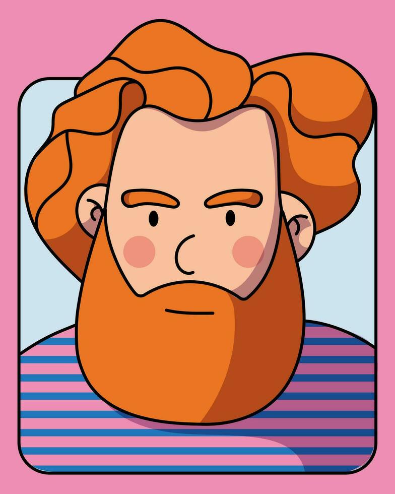 Portrait of a young man with a red beard and hair. Vector illustration in cartoon flat style