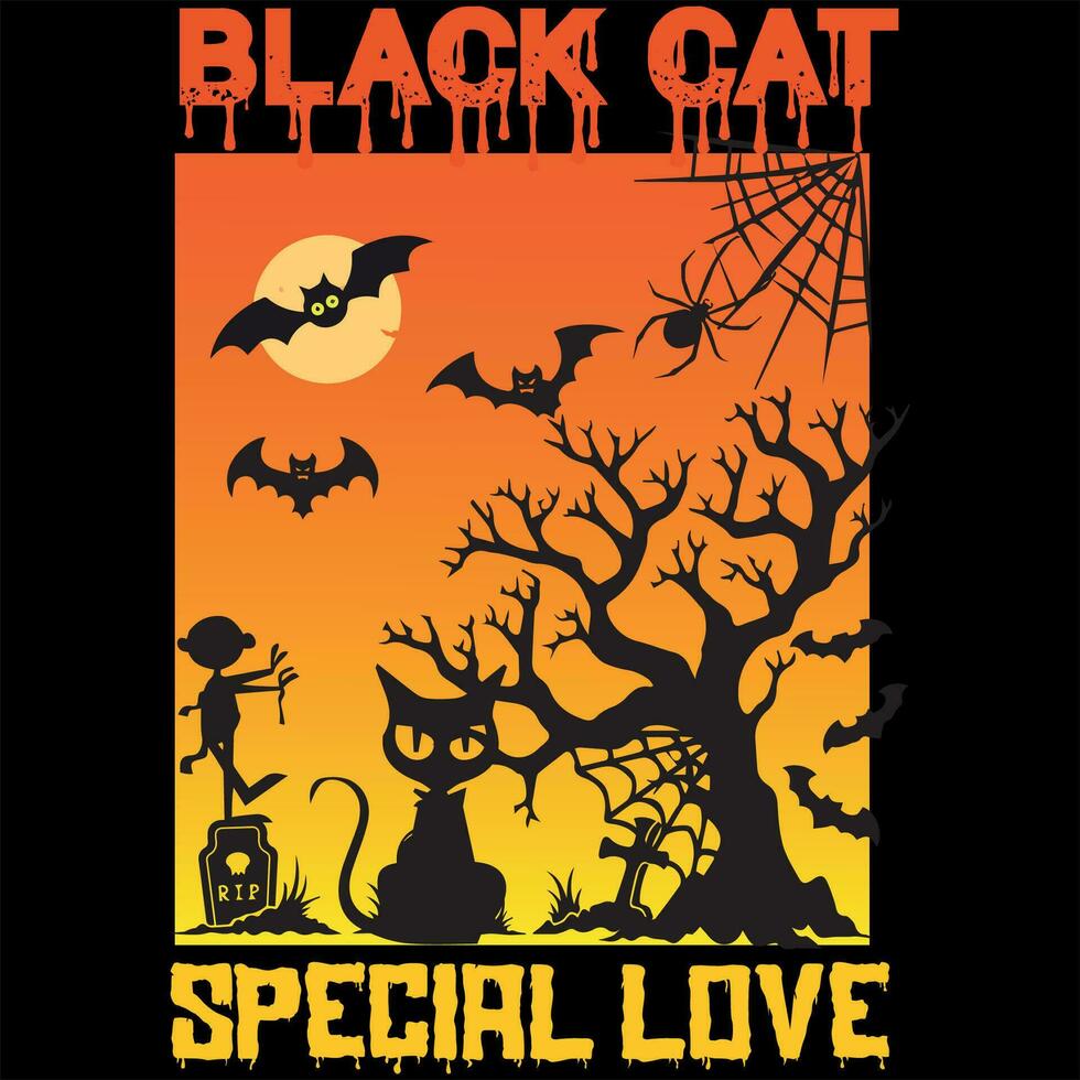 Halloween t-shirt design costume creative Eye-catching high-quality Illustration Black cat Pumpkin, Scary trendy graphic badge typography quote t-shirt design vector. Ready for print, tee, template vector