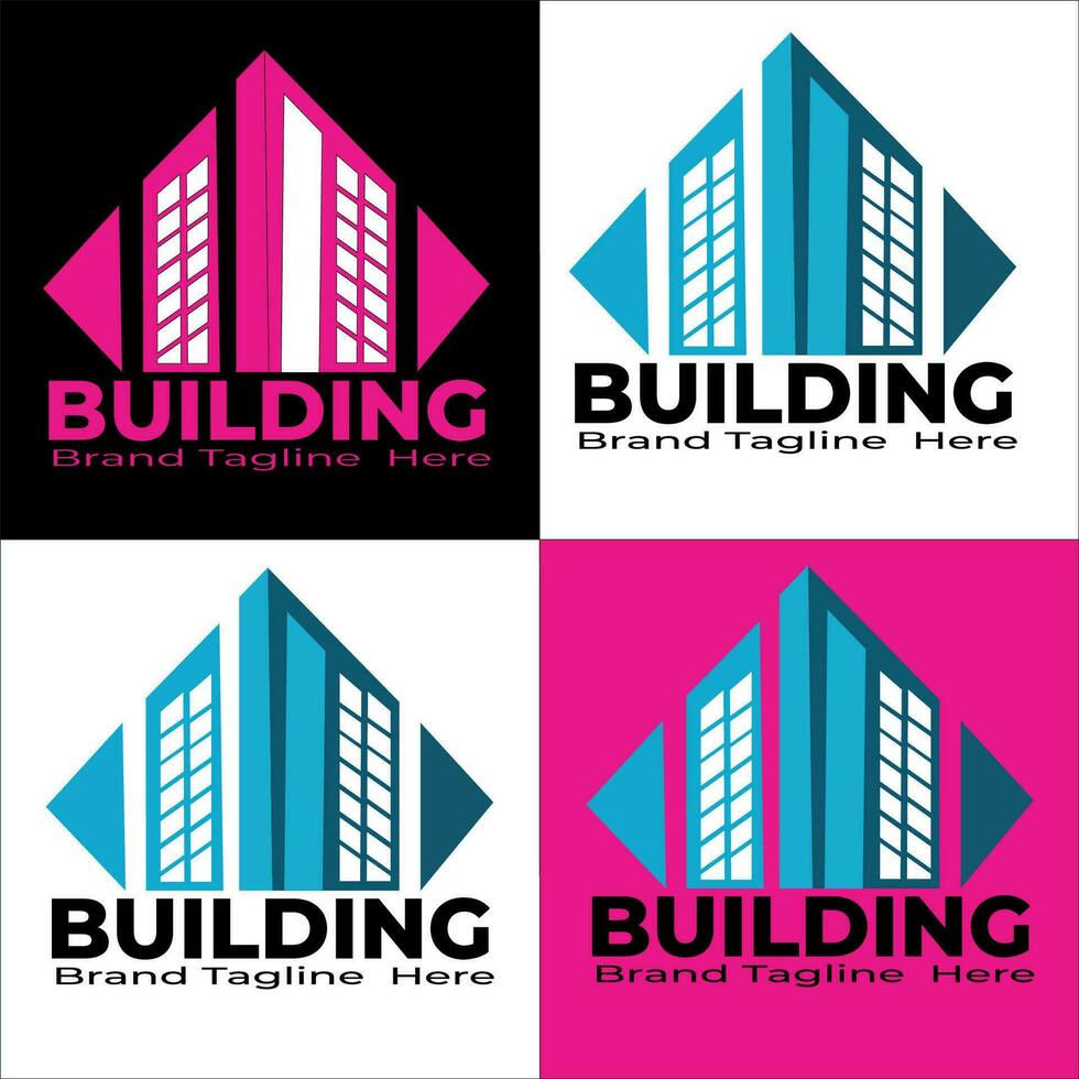 Modern Real Estate company Logo Design. Building, Construction Working Industry logo concept Icon. Residential contractor, General Contractor and Commercial Office Property business logos. vector