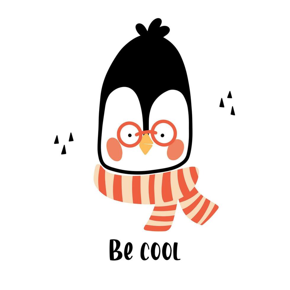 Cute penguin. Vector hand-drawn illustration. Great for kids clothing design, posters, wrapping paper, wallpaper, avatars.