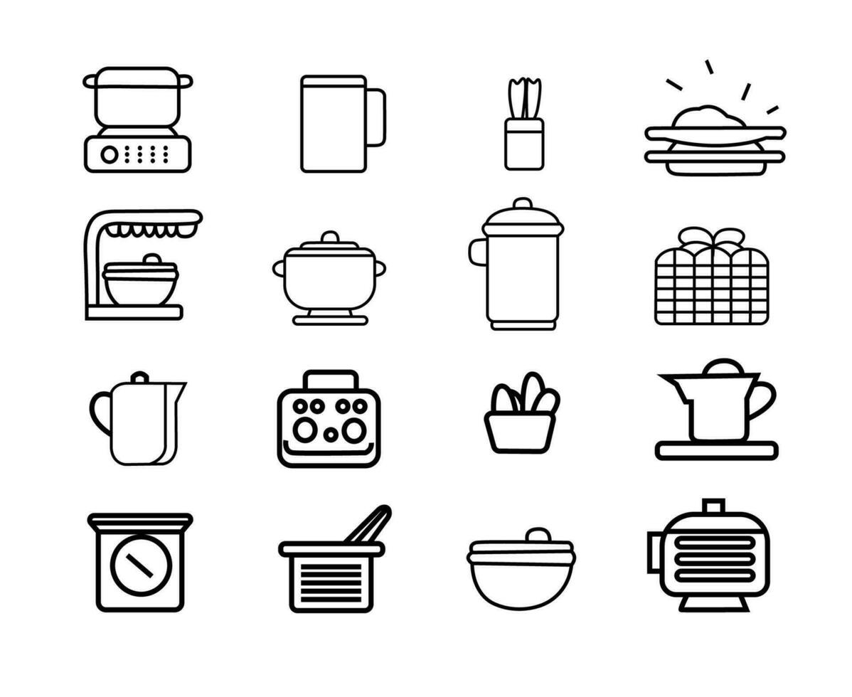 kitchen item icon vector set manually created