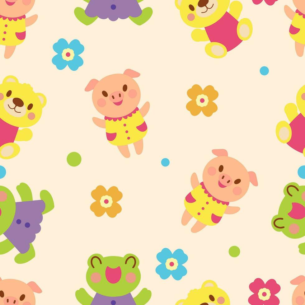 Seamless vector  pattern with cute pig character. Cute vector illustration for kids. Perfect print for fabric, textile, wallpaper, poster, postcard and gift wrapping. Pastel colors