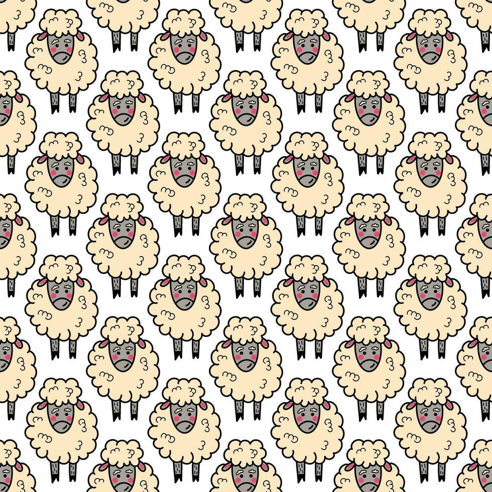 Seamless vector  pattern with cute sheep. Cute vector illustration for kids. Perfect print for fabric, textile, wallpaper, poster, postcard and gift wrapping. Pastel colors