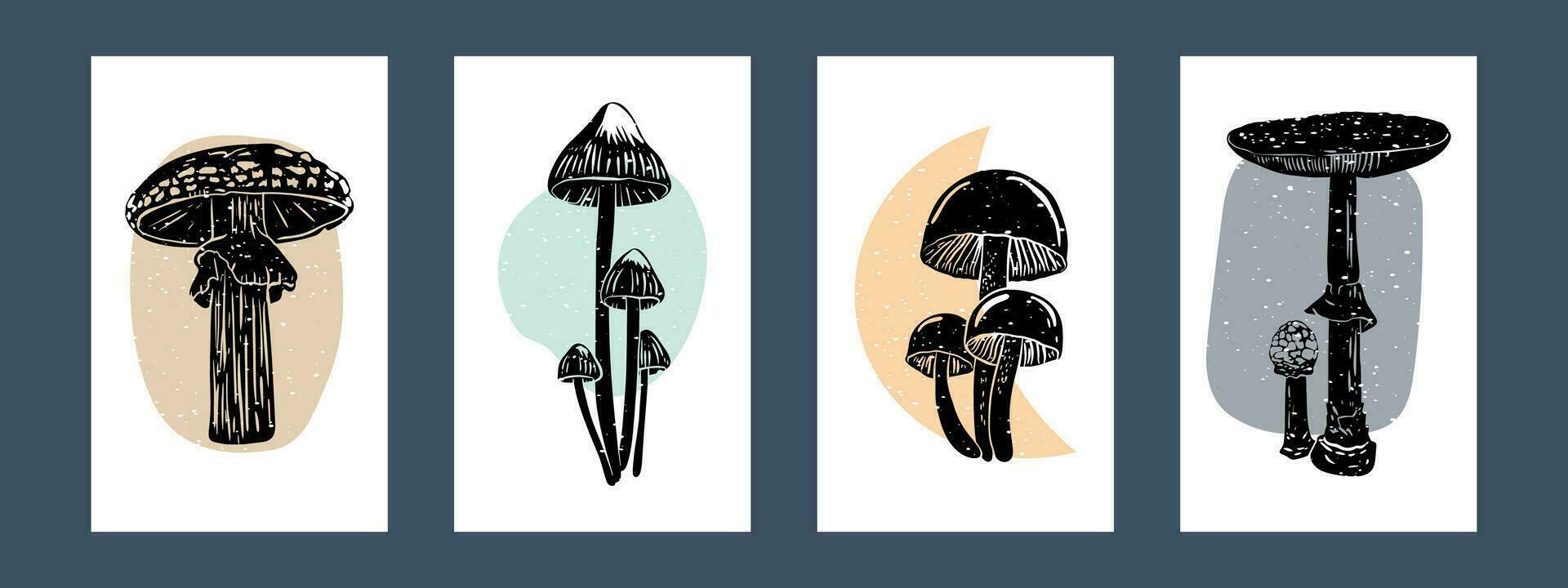 Set of Mushrooms. Hand drawn trendy Vector illustration. Perfect For your own decoration or design. Poster templates