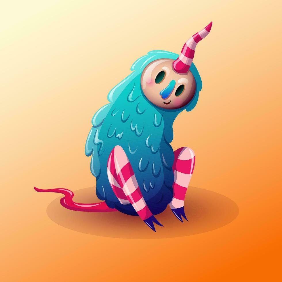 Cute cartoon monster. Design for print, sticker, party decoration, logo, emblem, magazine prints or journal article, t-shirt design, poster. Vector illustration of Halloween cool monster