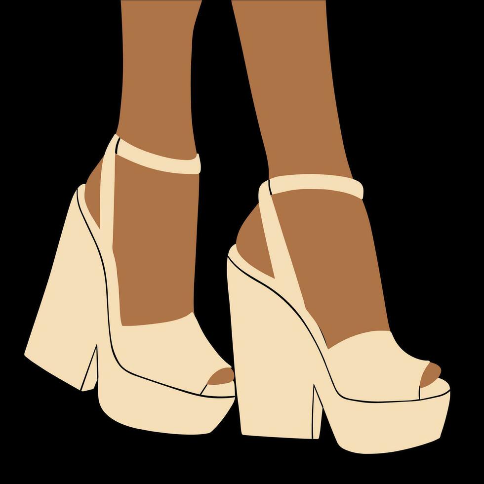 Fashionable women's platform sandals, high heels. Summer footwear. Vector illustration in cartoon style.