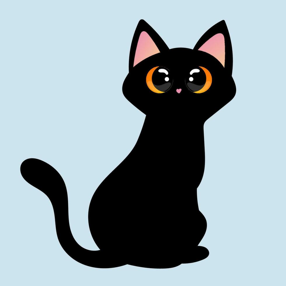 Cartoon black cat with big eyes. Design for print, sticker, party decoration, logo, emblem, magazine prints or journal article, t-shirt design, poster. Vector illustration