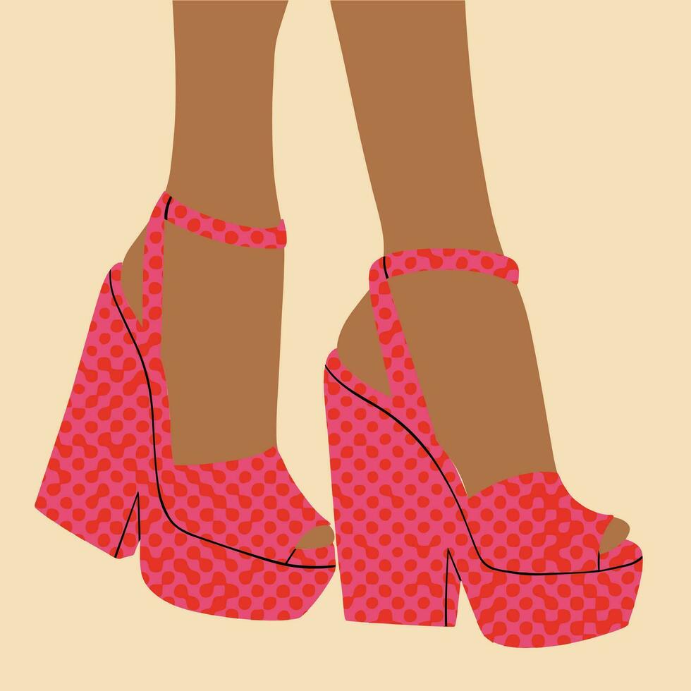 de moda De las mujeres plataforma sandalias, alto tacones verano calzado. vector ilustración en dibujos animados estilo.