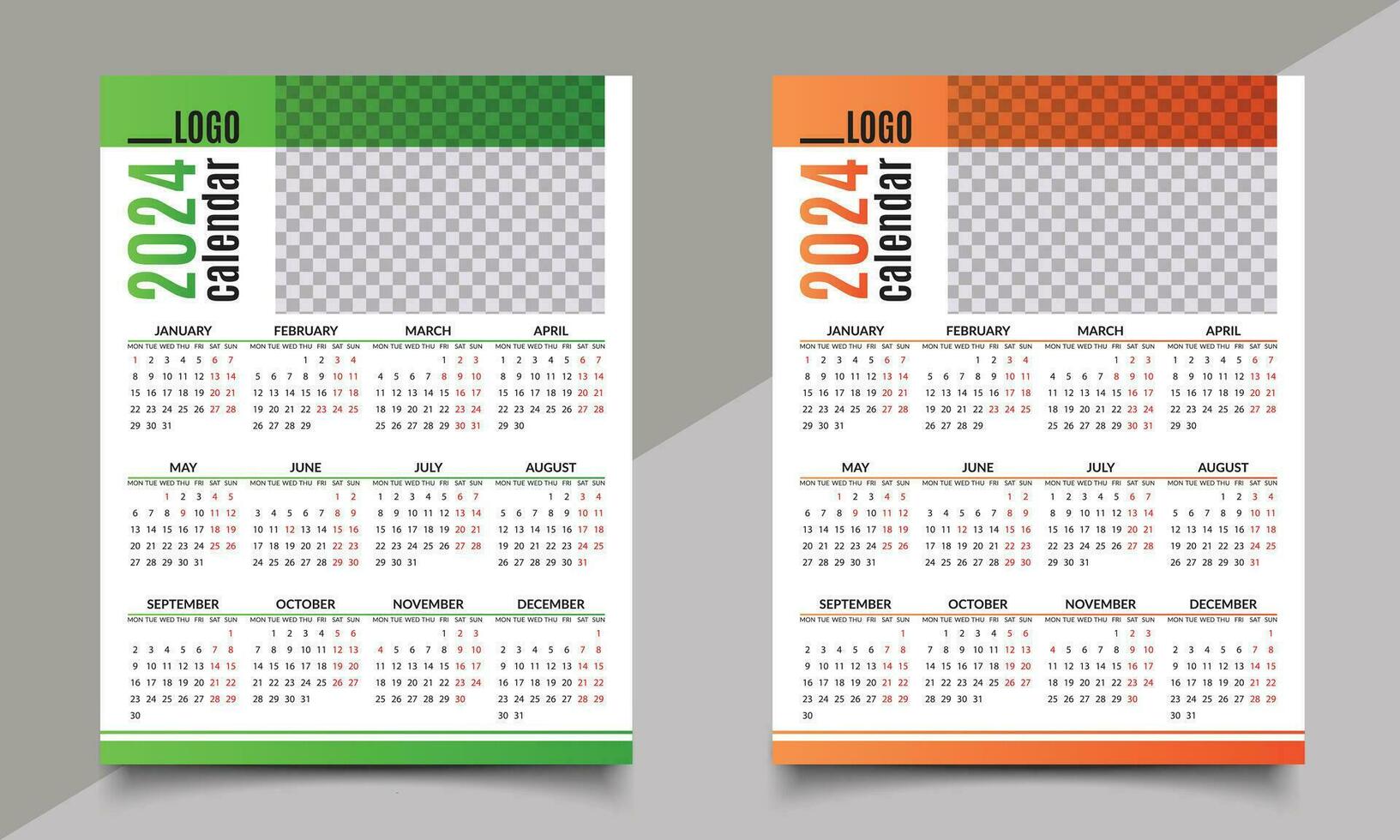 Calendar. One-page New Year calendar design. 2024 calendar design. vector