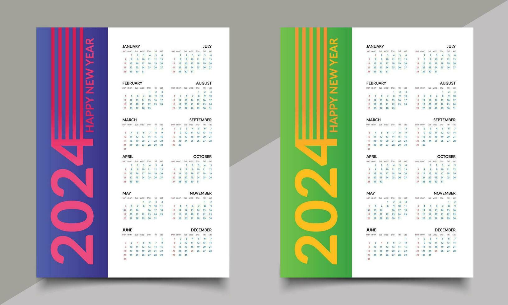 Calendar. One-page New Year calendar design. 2024 calendar design. vector