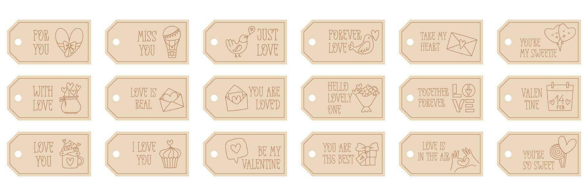 Valentines Day printable tags template in doodle style vector