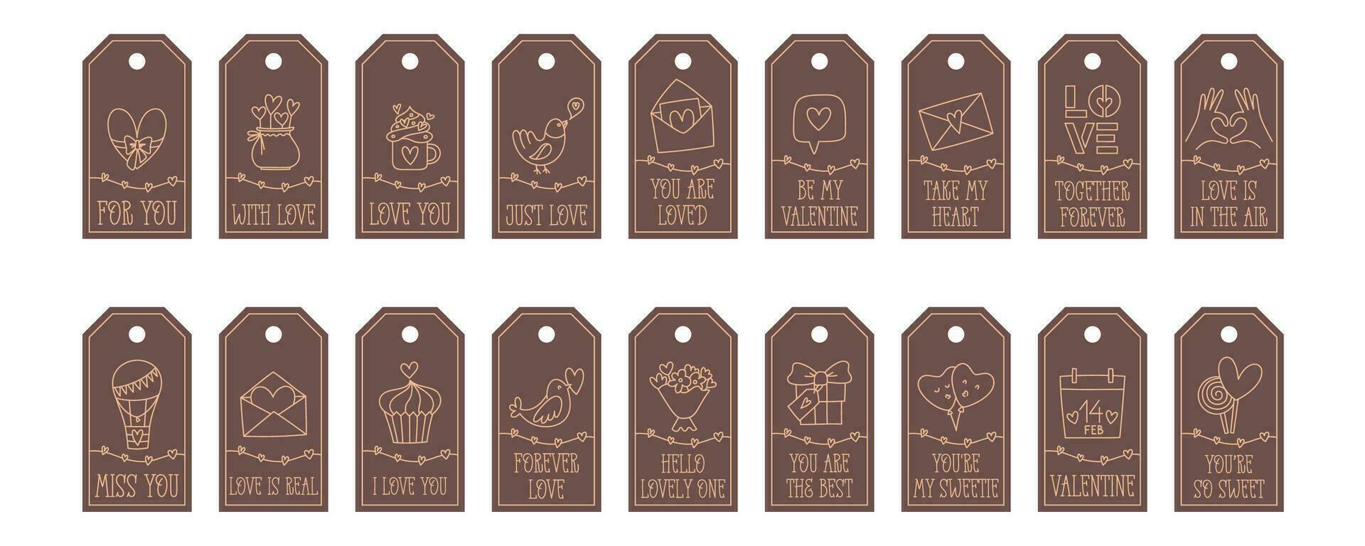 Valentines Day printable tags template in doodle style vector