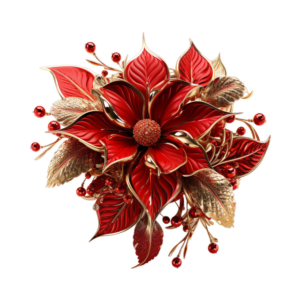 AI generated Red and gold poinsettia png