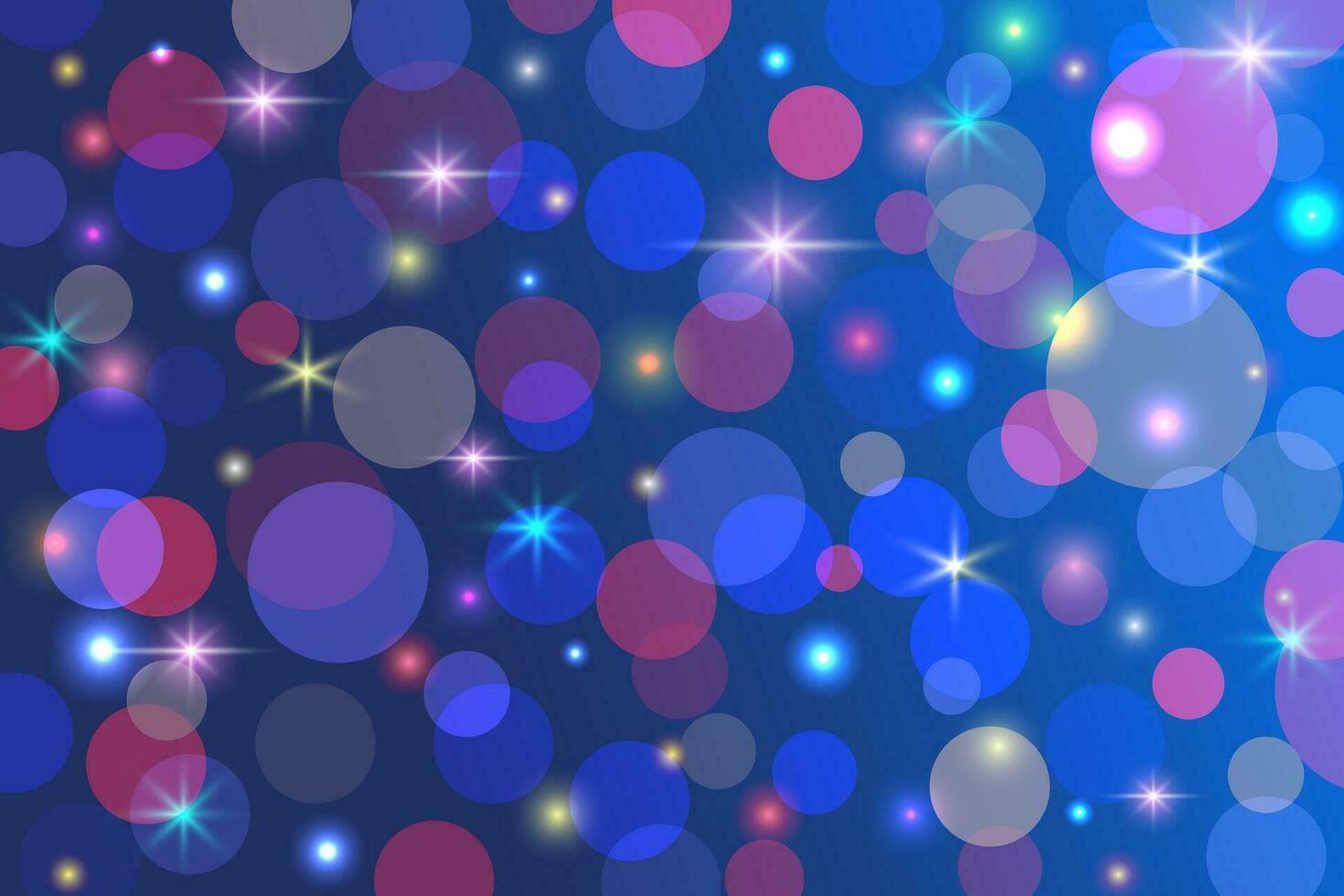 Dark blue bokeh abstract background with lights, stars and sparkles. Copy space. Christmas and New Year holidays template. Vector illustration.