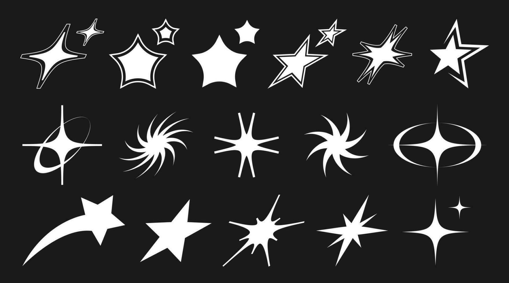 Set of Star Shapes Vector Design. Collection of abstract graphic geometric symbols and objects in y2k style. Brutalist abstract geometric shapes and grids.