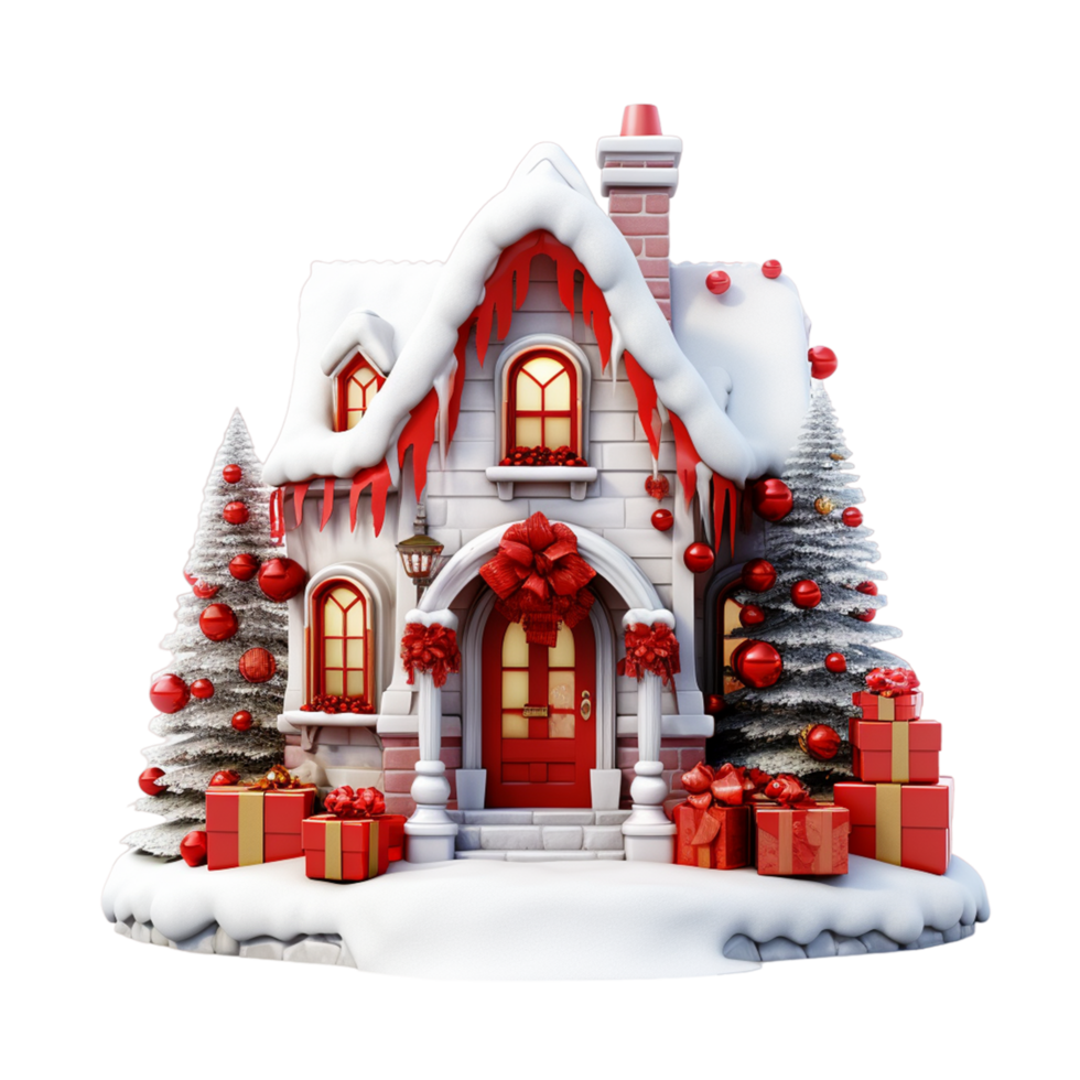 AI generated Romantic Christmas house with snow and decorations png