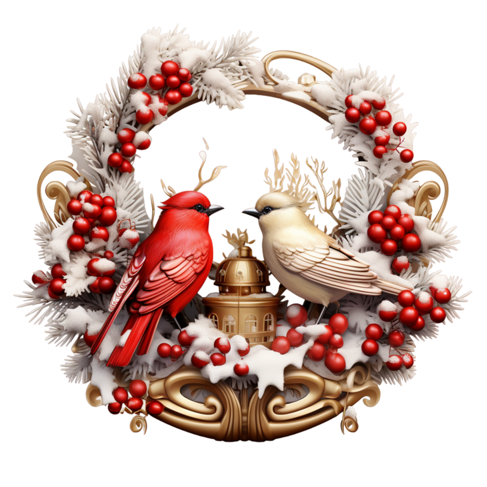 AI generated Christmas Wreath with Birds png