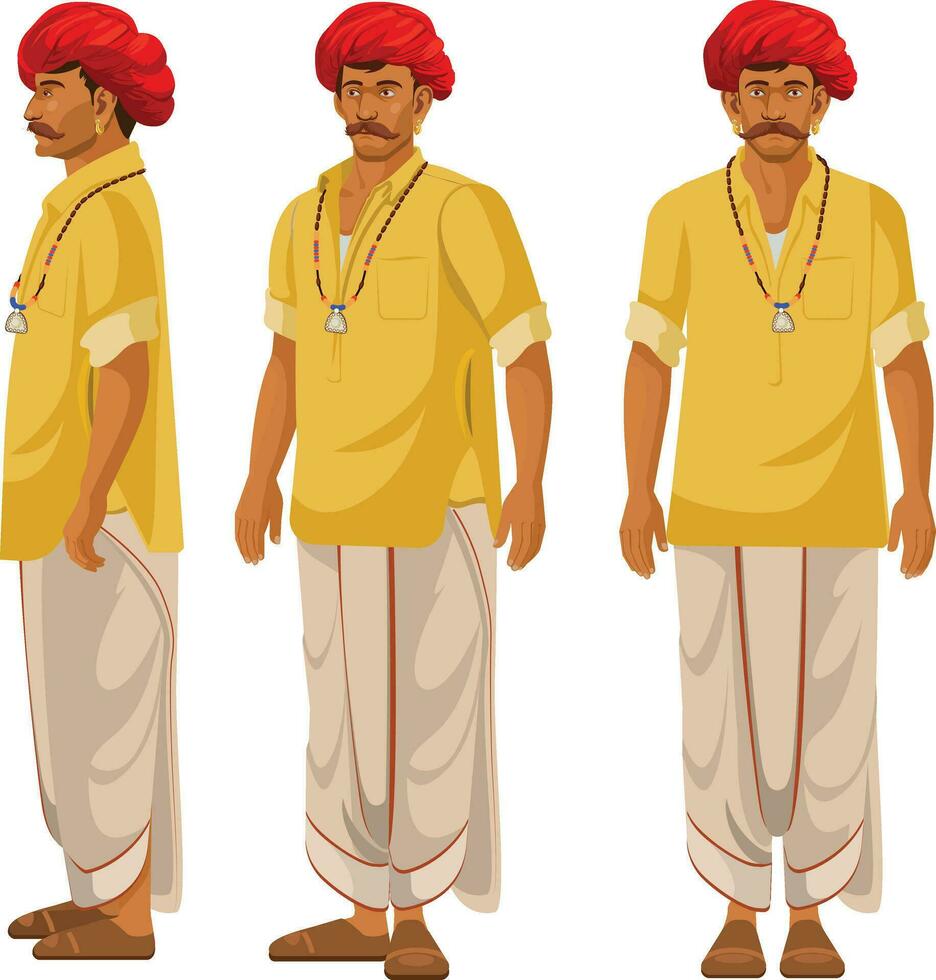 Indian village man turnaround illustration for animation and your all designs vector