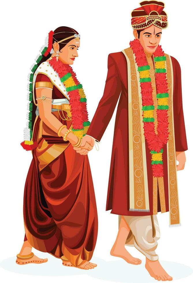 Indian wedding couple satphera ceremony vector