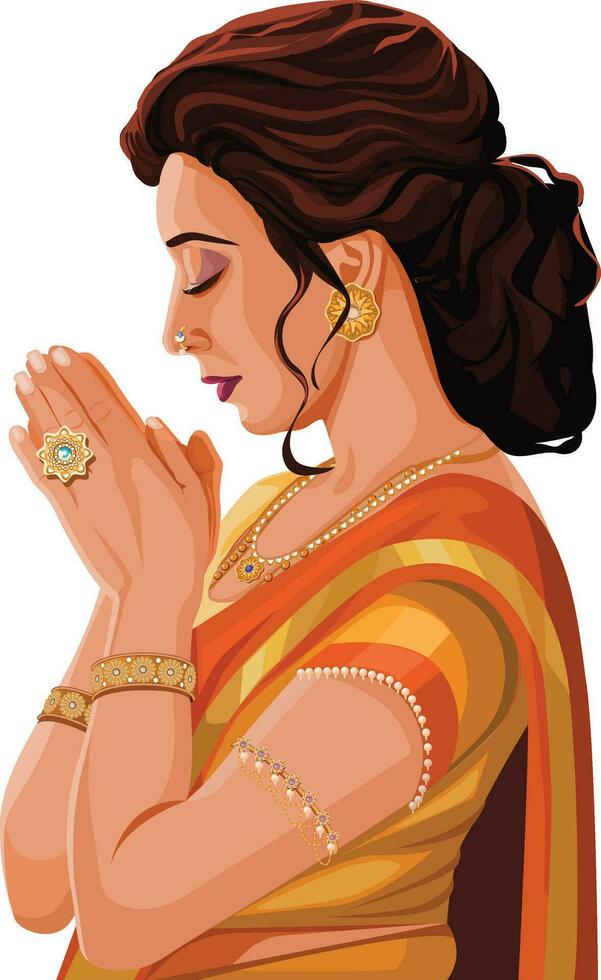 Indian woman doing namaskar vector for your design