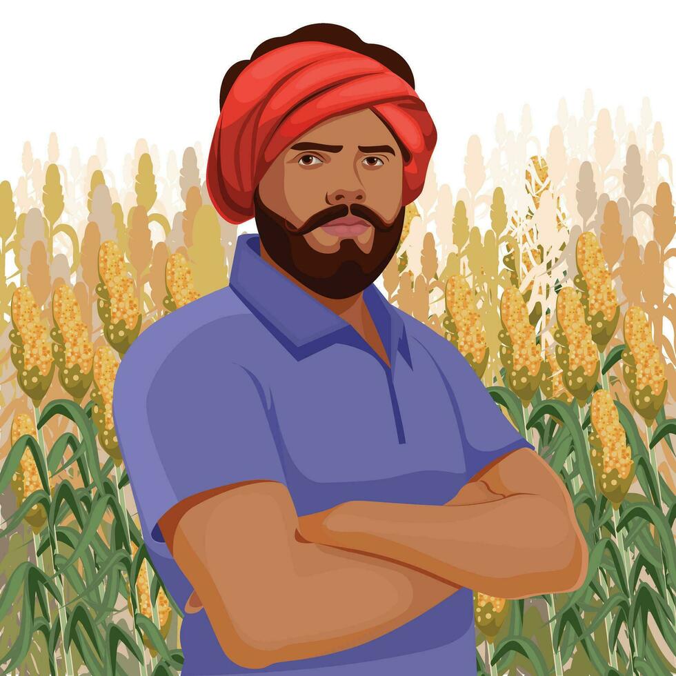 Young Indian farmer standing at the agricultural field vector