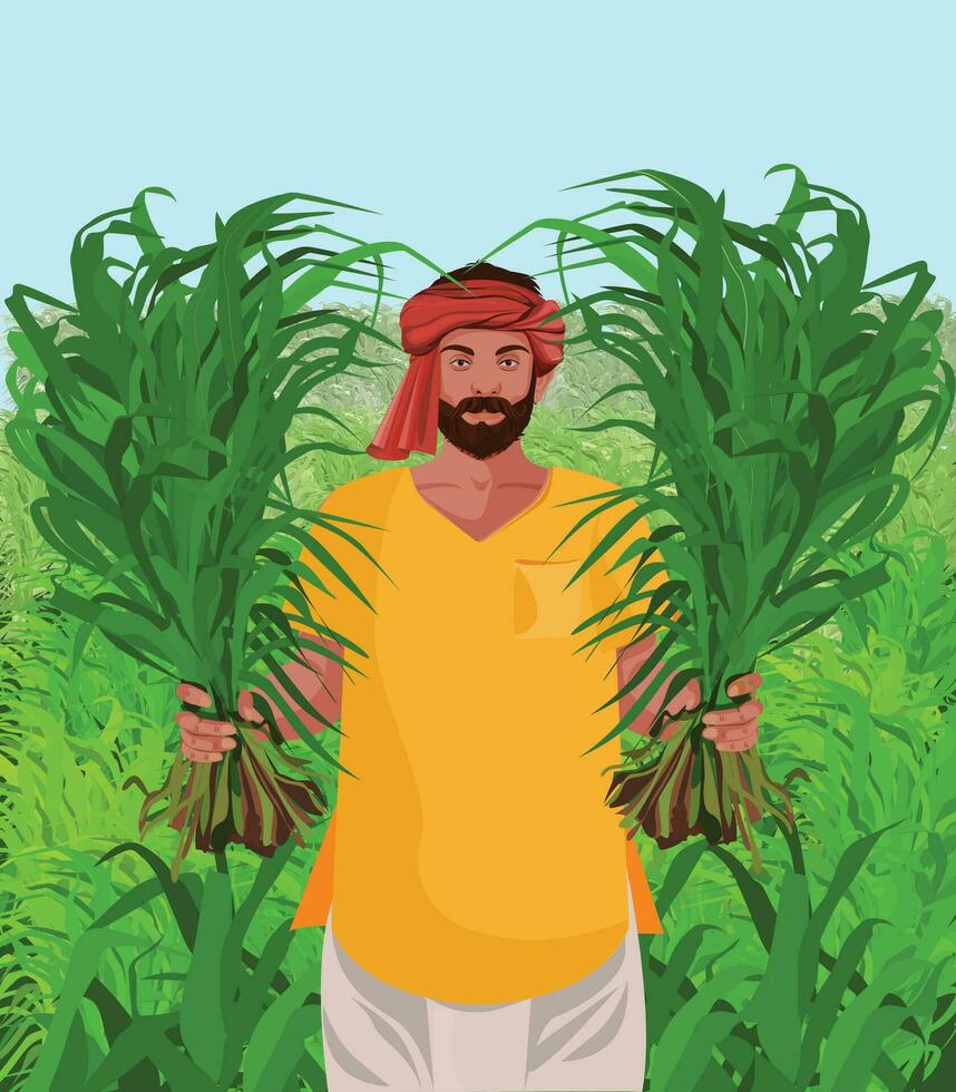 Indian farmer with crops vector illustration for your design