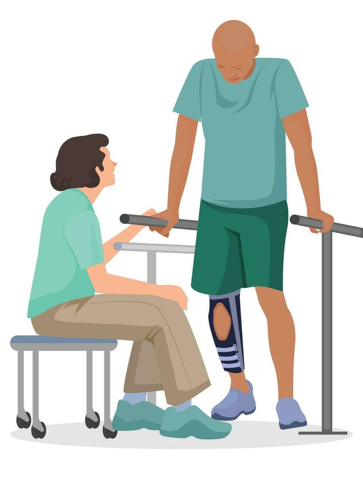 doctor and patient, patient walking in the hospital corridor vector