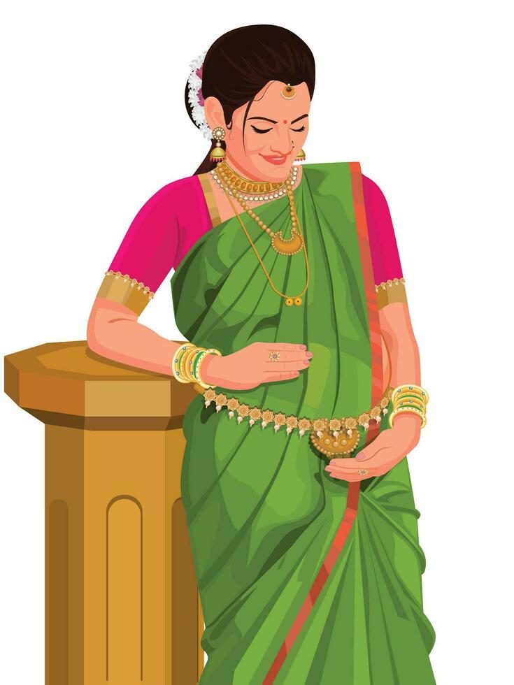 Beautiful Indian pregnant woman vector