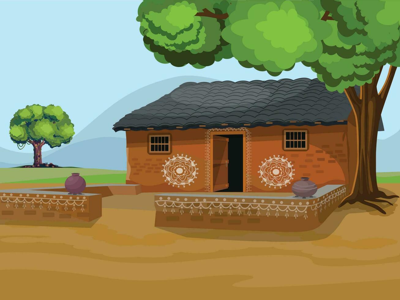 Indian village old house living area with the house. Indian farmer's house. vector