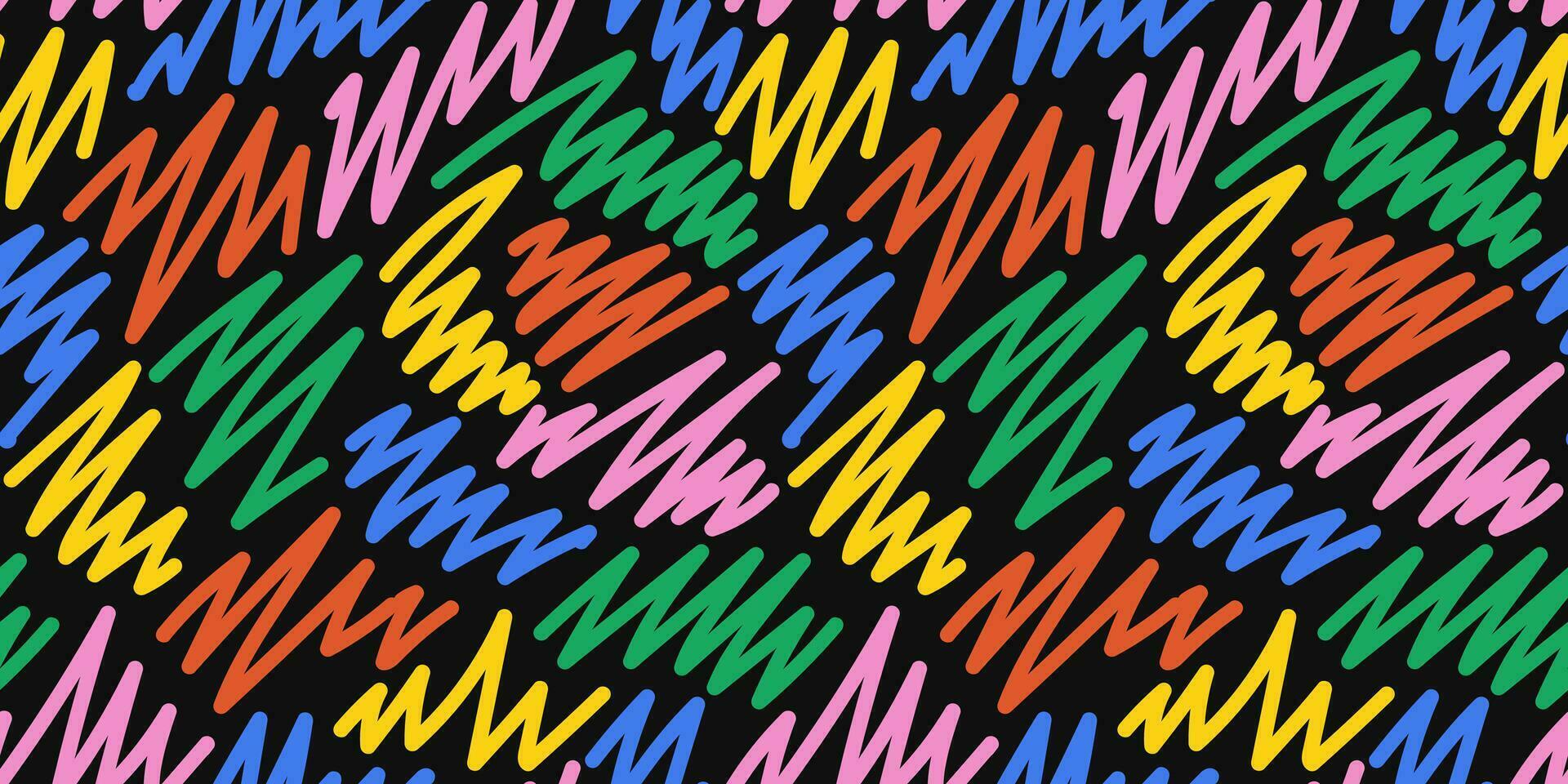 Playful naive abstract pattern with curl. Retro seamless scribble in modern style. Multicolored background line art. vector