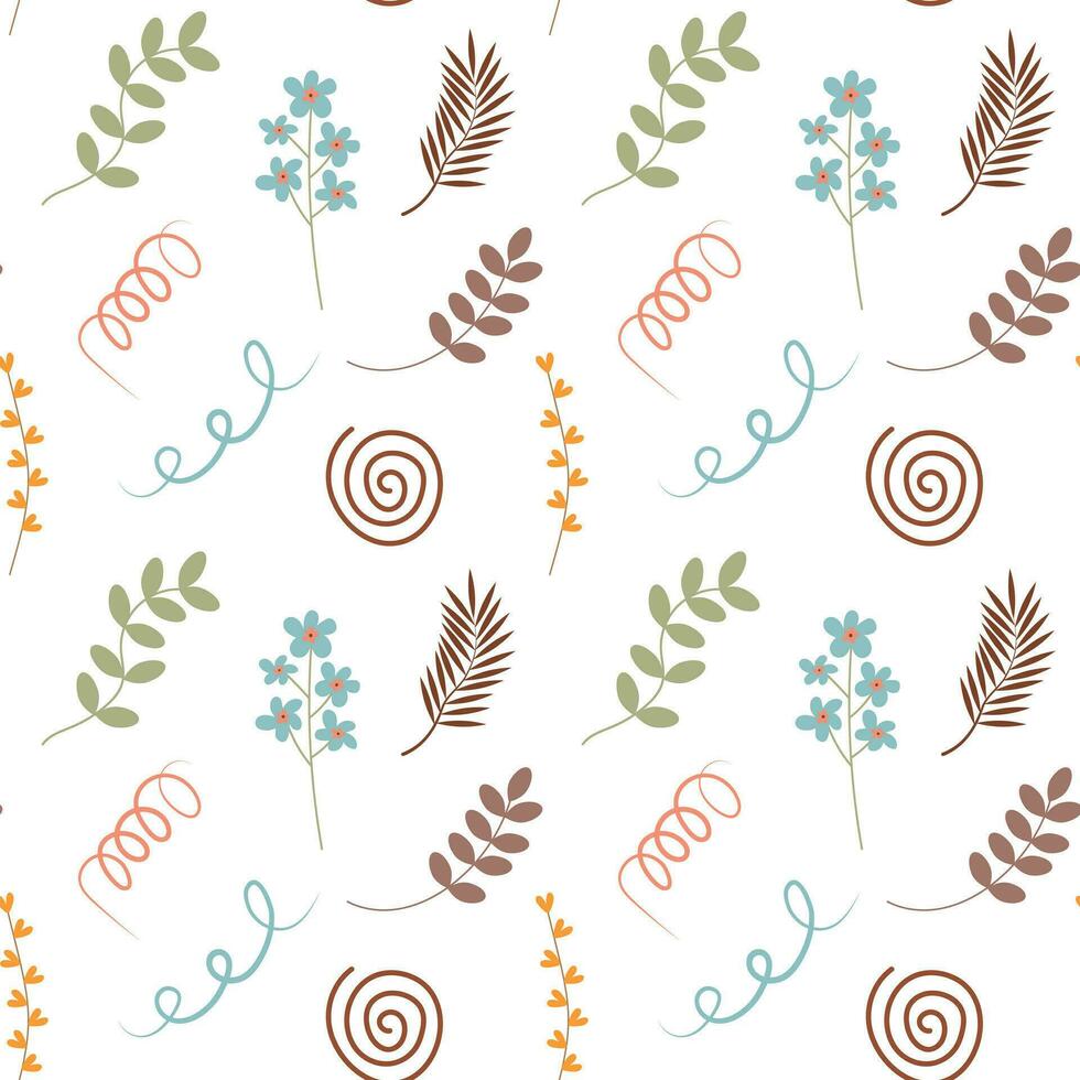 Boho seamless pattern. Cute twigs and abstract shapes background. vector