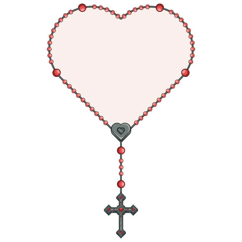 Vector design of heart shaped rosary, rosary with Christian cross, symbol of Catholic religion
